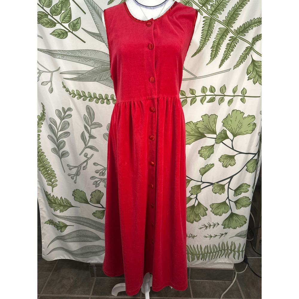 Real Comfort by Chadwicks Red Velvet Button Front Maxi Dress Size S